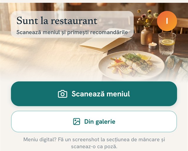 Ecranul de scanare din MyHistamate, cu butonul Scanează meniul